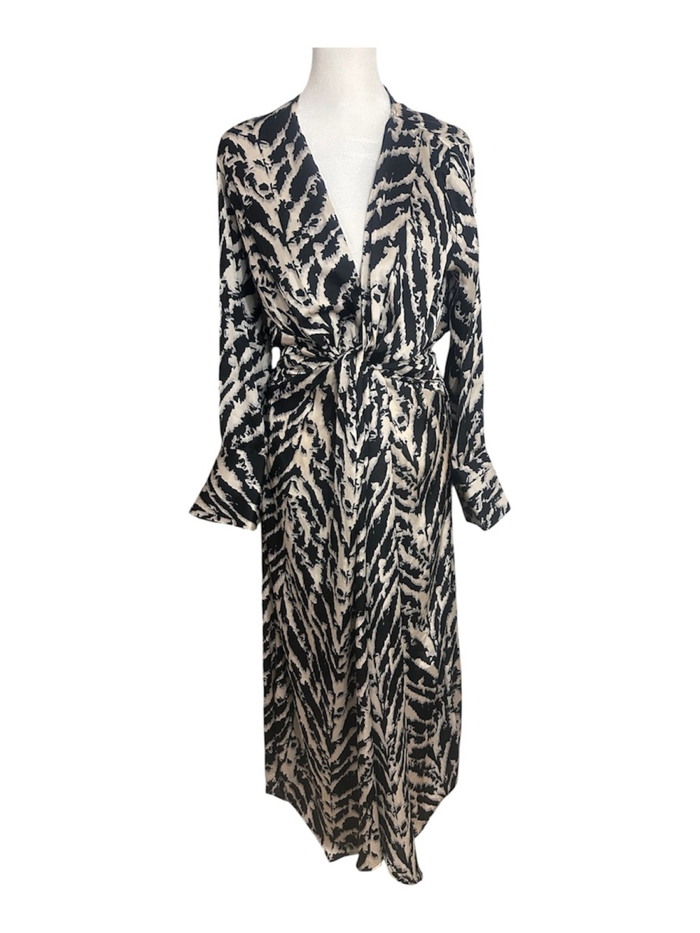 Zara Satin Effect Animal Print Black White  Maxi Dress Women’s  Size  Small